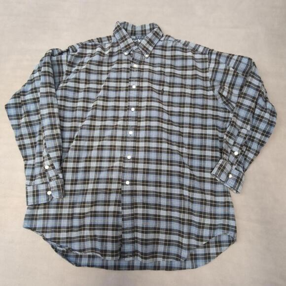 VTG Polo Ralph Lauren Shirt Men XL Blue Plaid Blake Flannel Button Pony Y2k - Picture 1 of 9